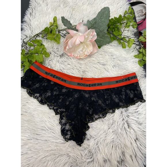 RARE Y2K Rocawear Women’s CHEEKY Size Large Panties BLACK SEXY LACE Lingerie - Picture 1 of 4